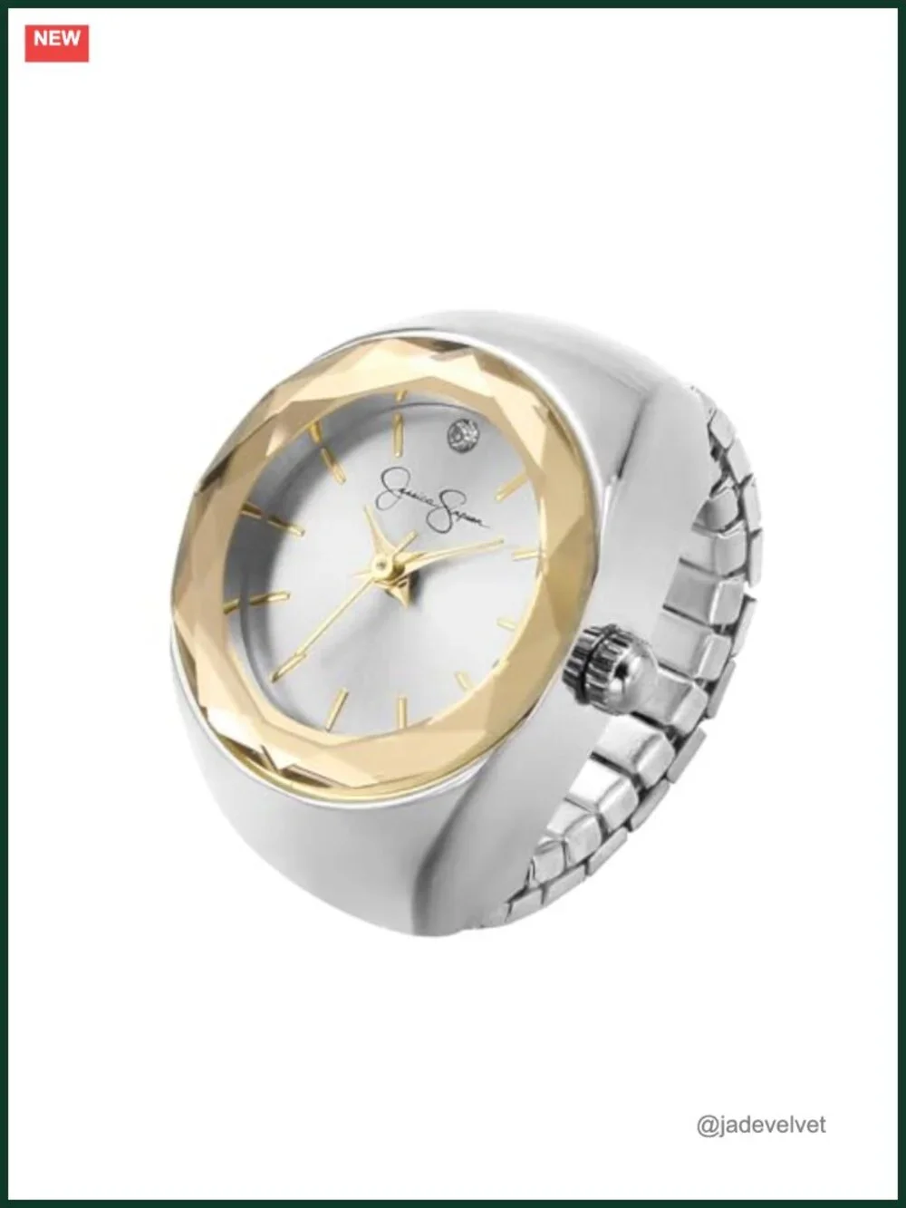 Adjustable Ring Watch Faceted Gold Bezel Quartz Analog Mini Dial Crystal